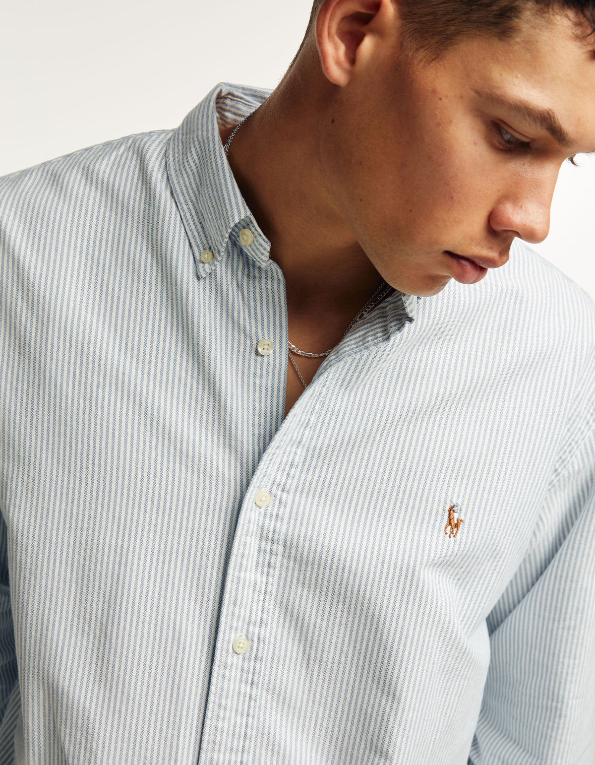 Custom Fit Oxford Shirt - Blue/White Stripe