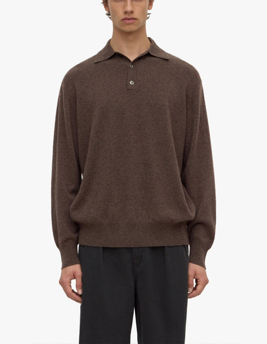 Mens Cashmere Polo - Ganache Marle