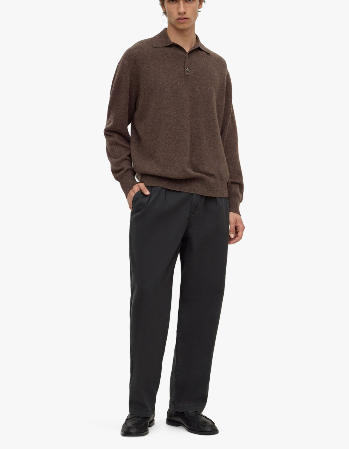 Mens Cashmere Polo - Ganache Marle