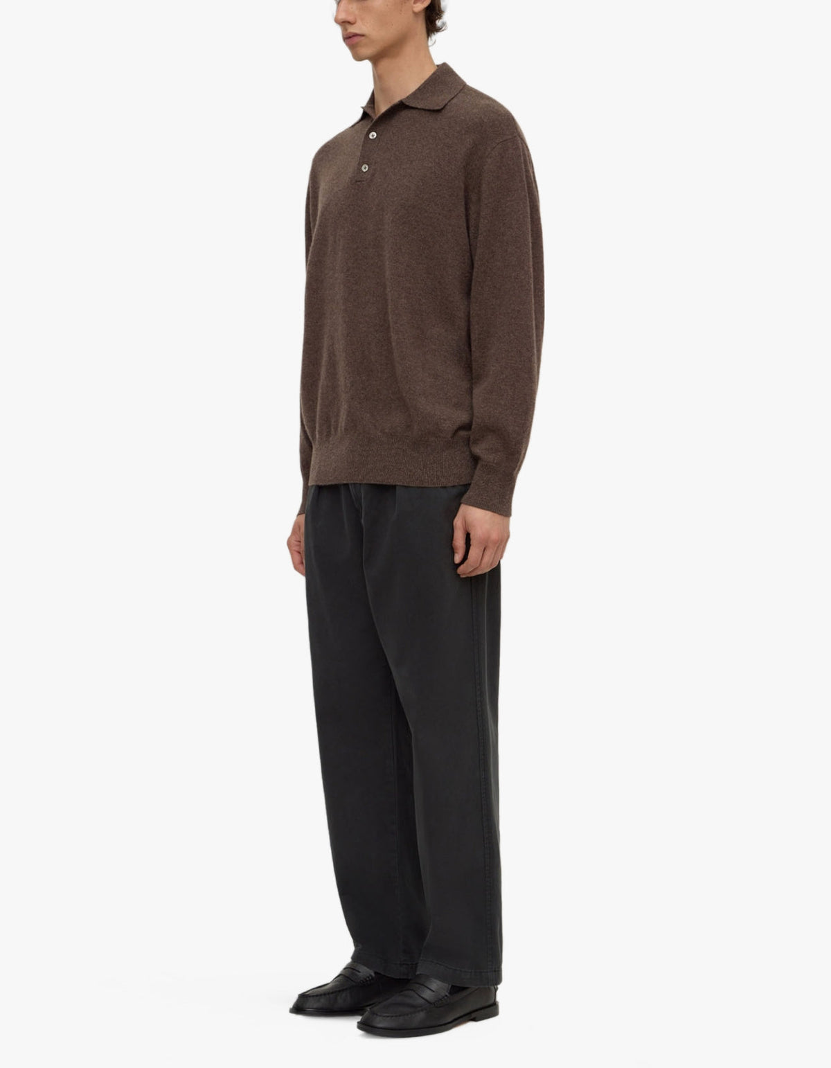 Mens Cashmere Polo - Ganache Marle