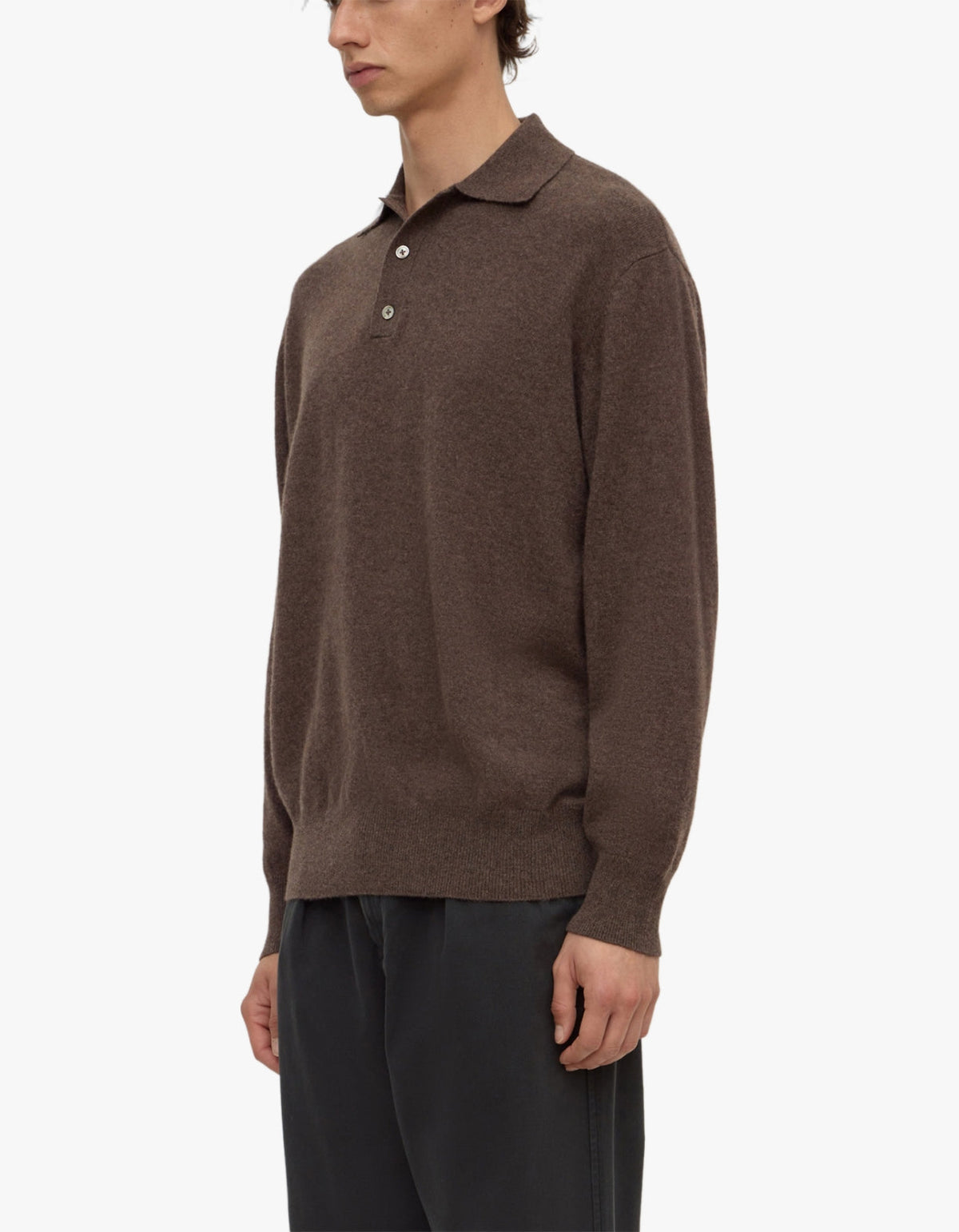 Mens Cashmere Polo - Ganache Marle