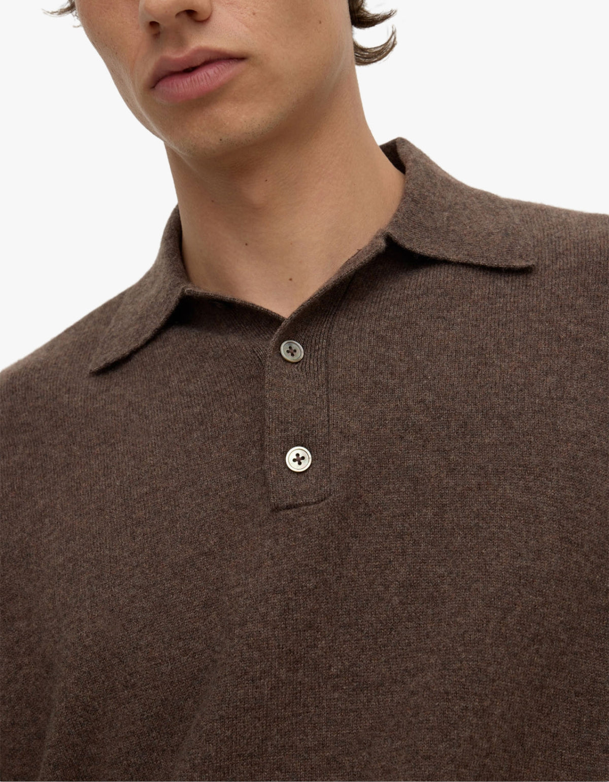 Mens Cashmere Polo - Ganache Marle