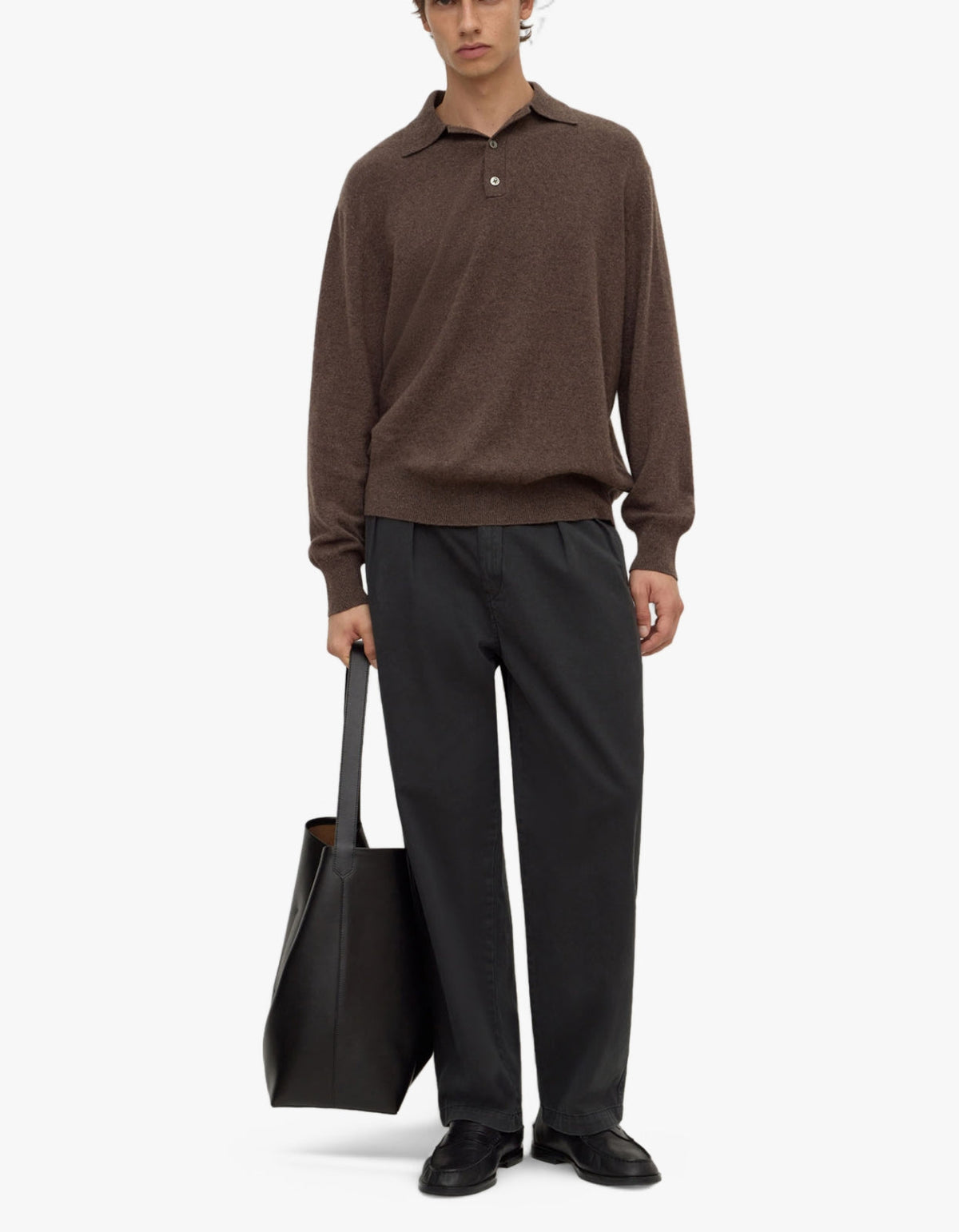Mens Cashmere Polo - Ganache Marle