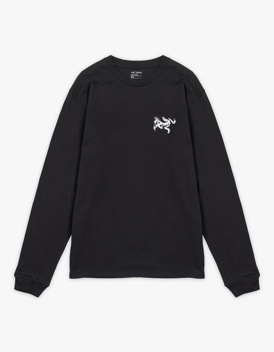 M Kragg Supima Cotton Bird Tile L/S T Shirt - Black/Arctic Silk