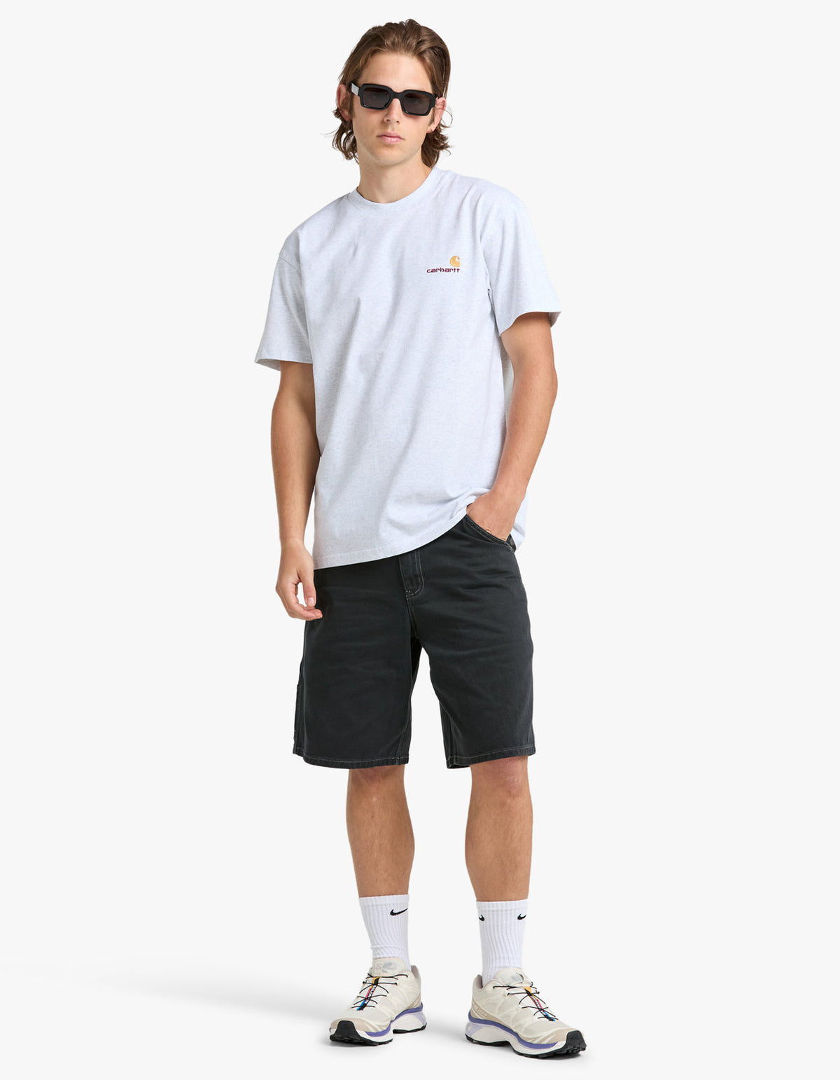 S/S American Script T-Shirt - Ash Heather