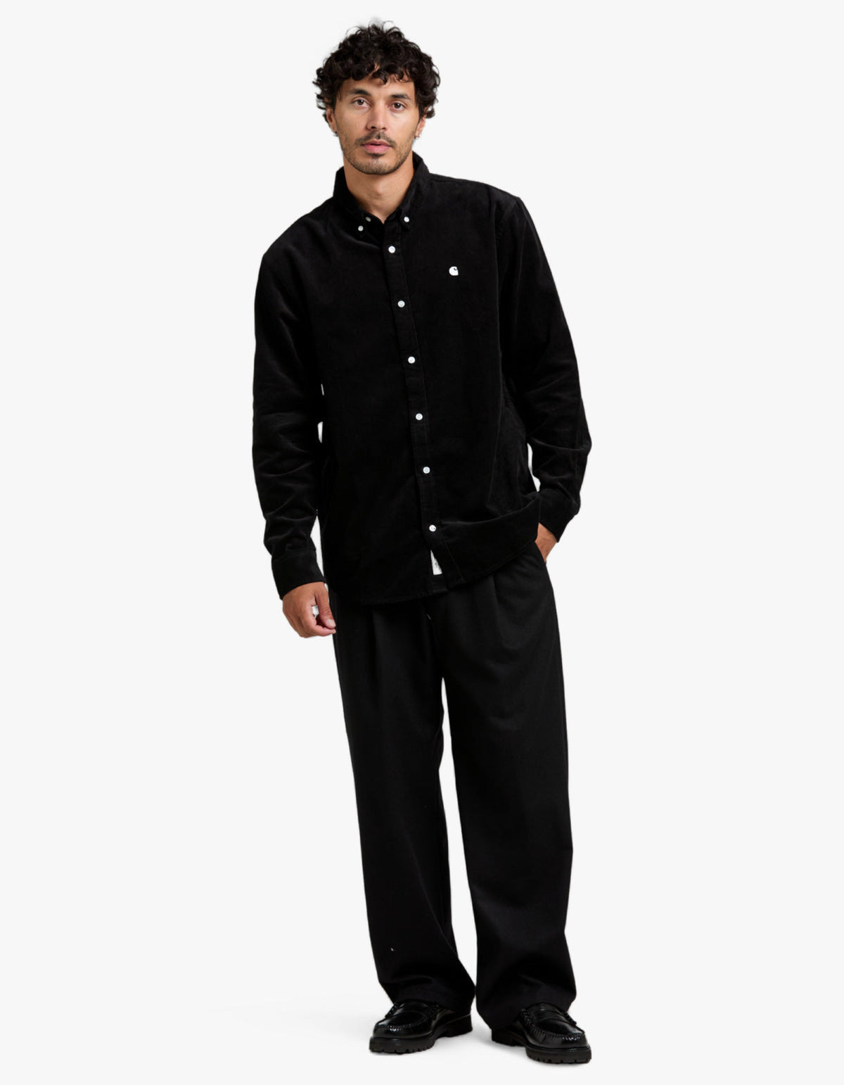 L/S Madison Fine Cord Shirt - Black/White