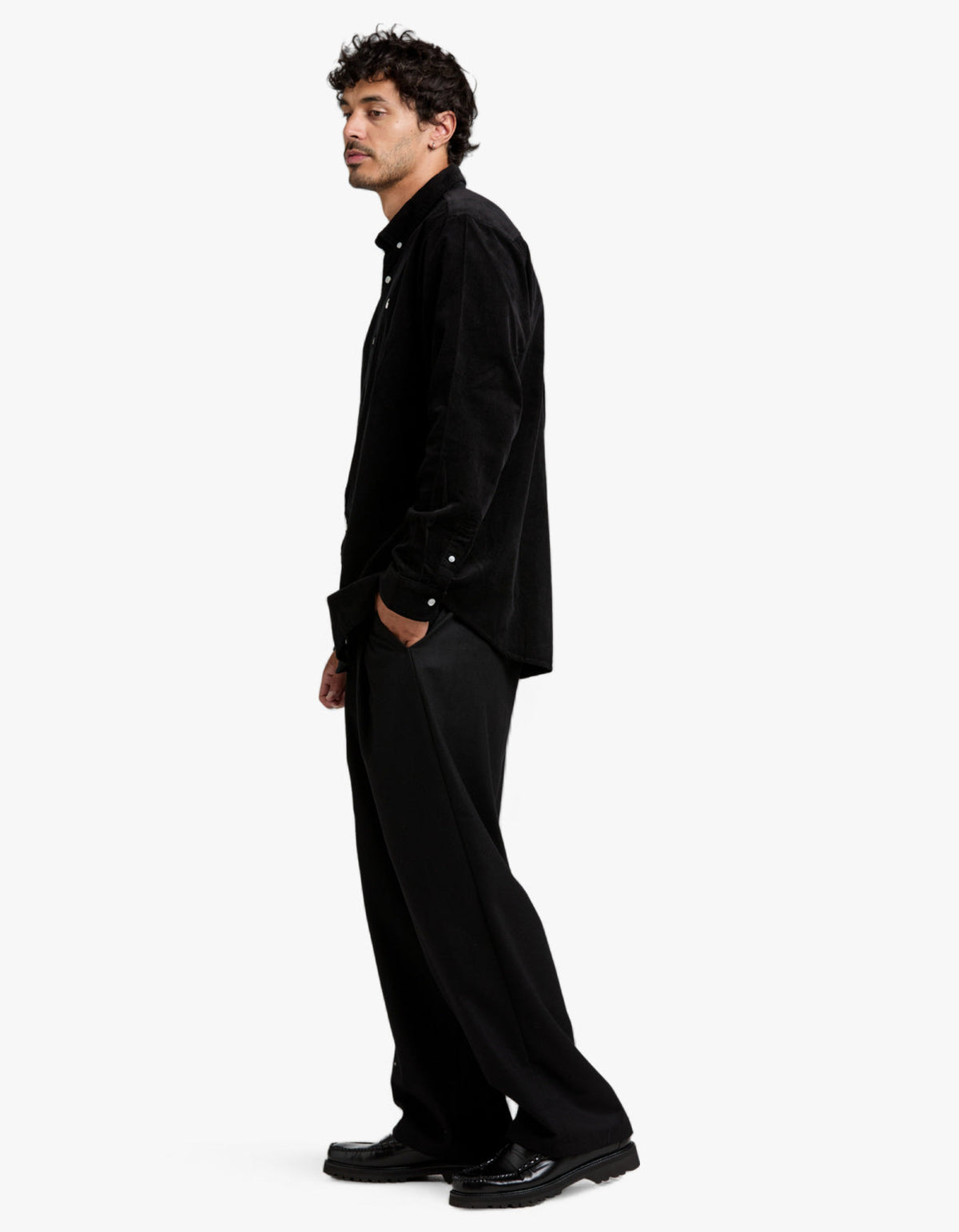 L/S Madison Fine Cord Shirt - Black/White