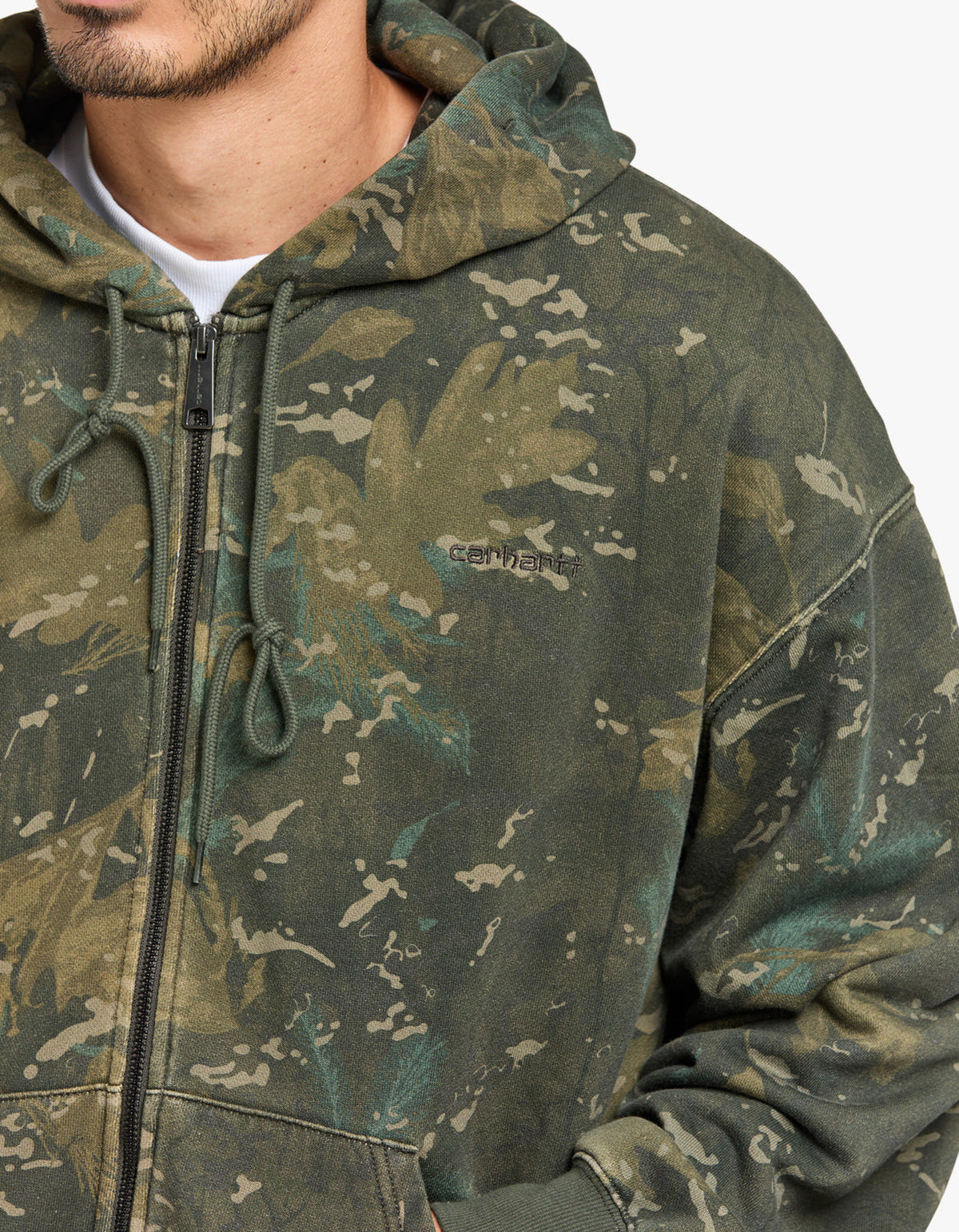 Hooded Benton Sweat Jacket - Camo Combi, Green Garment Dyed