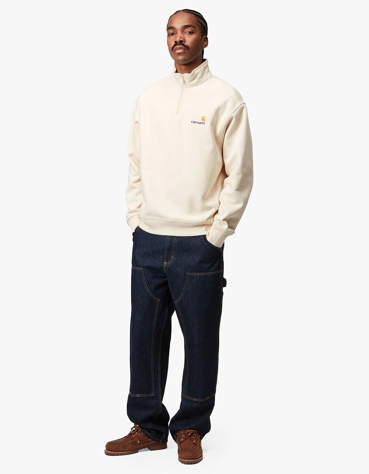 Half Zip American Script Sweat - Natural