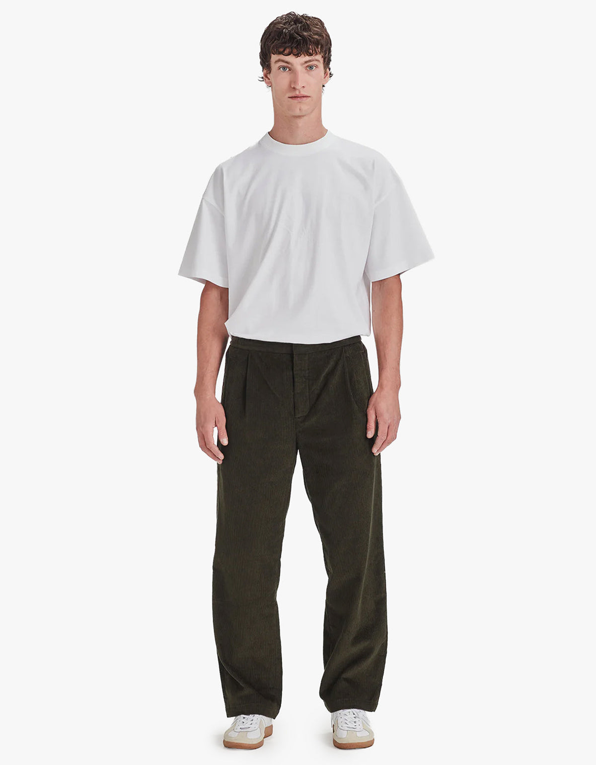 Mens Cord Pleat Front Pant - Moss