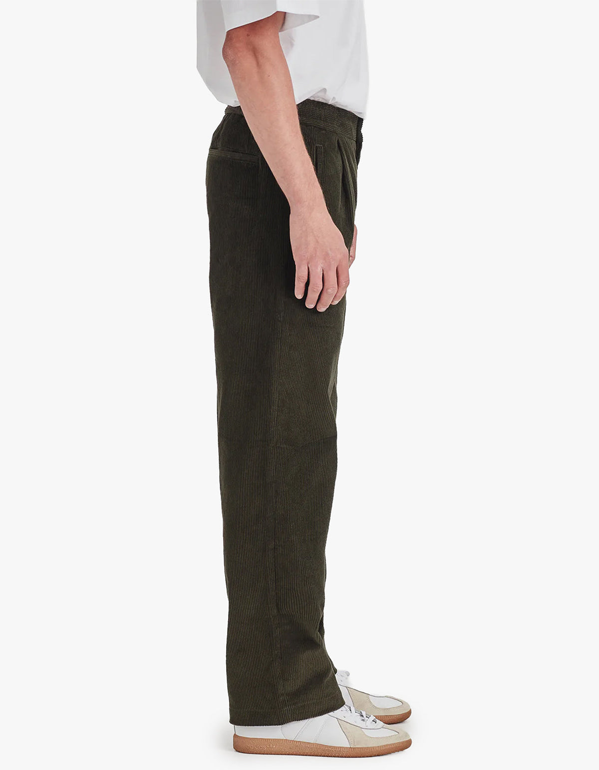 Mens Cord Pleat Front Pant - Moss