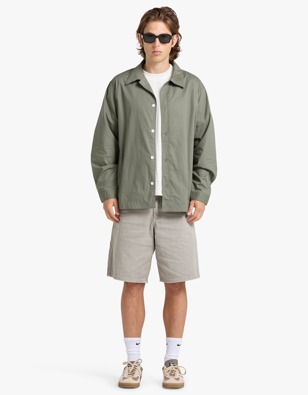 Mens Relaxed Fit L/S Poplin Shirt - Olive