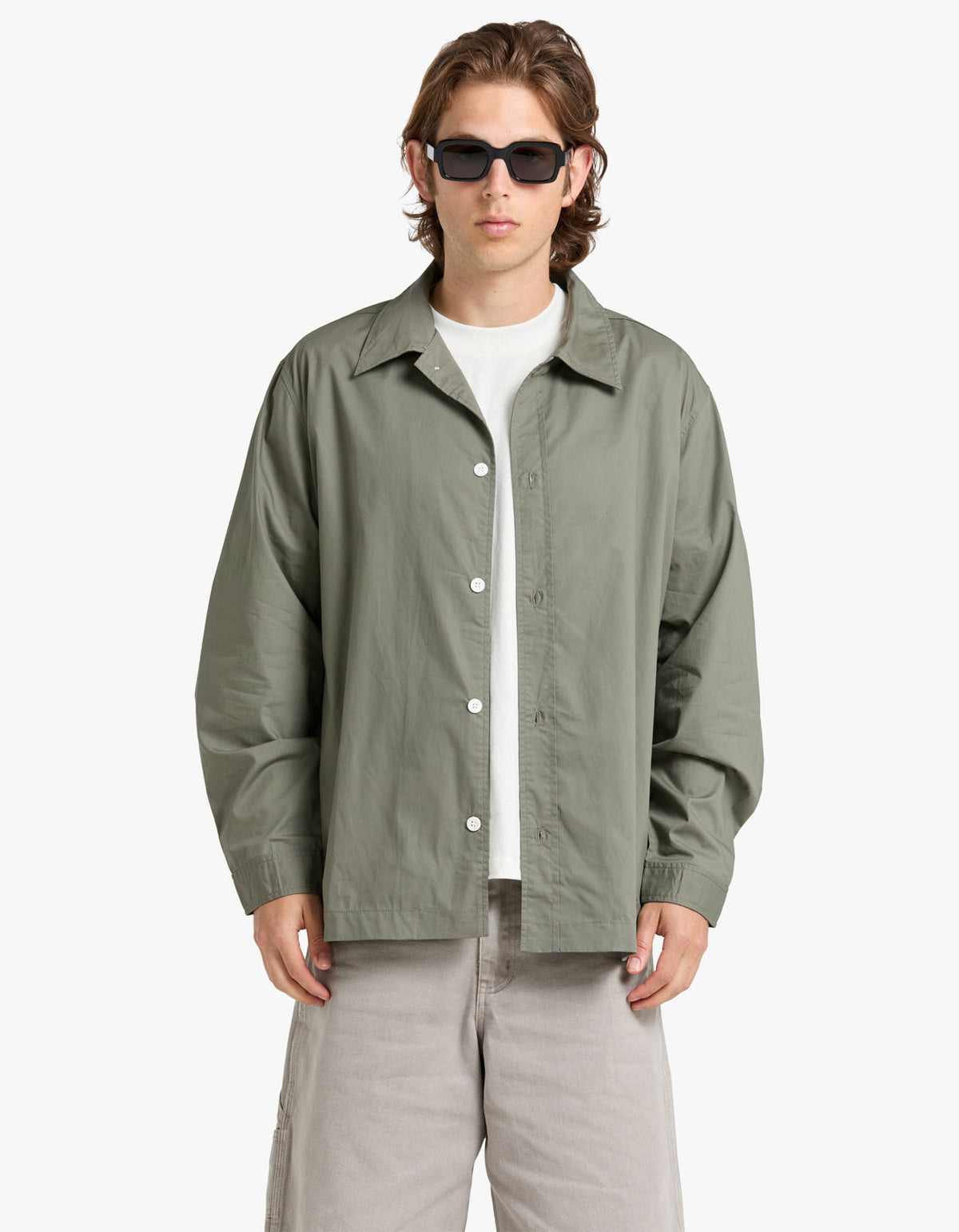 Mens Relaxed Fit L/S Poplin Shirt - Olive