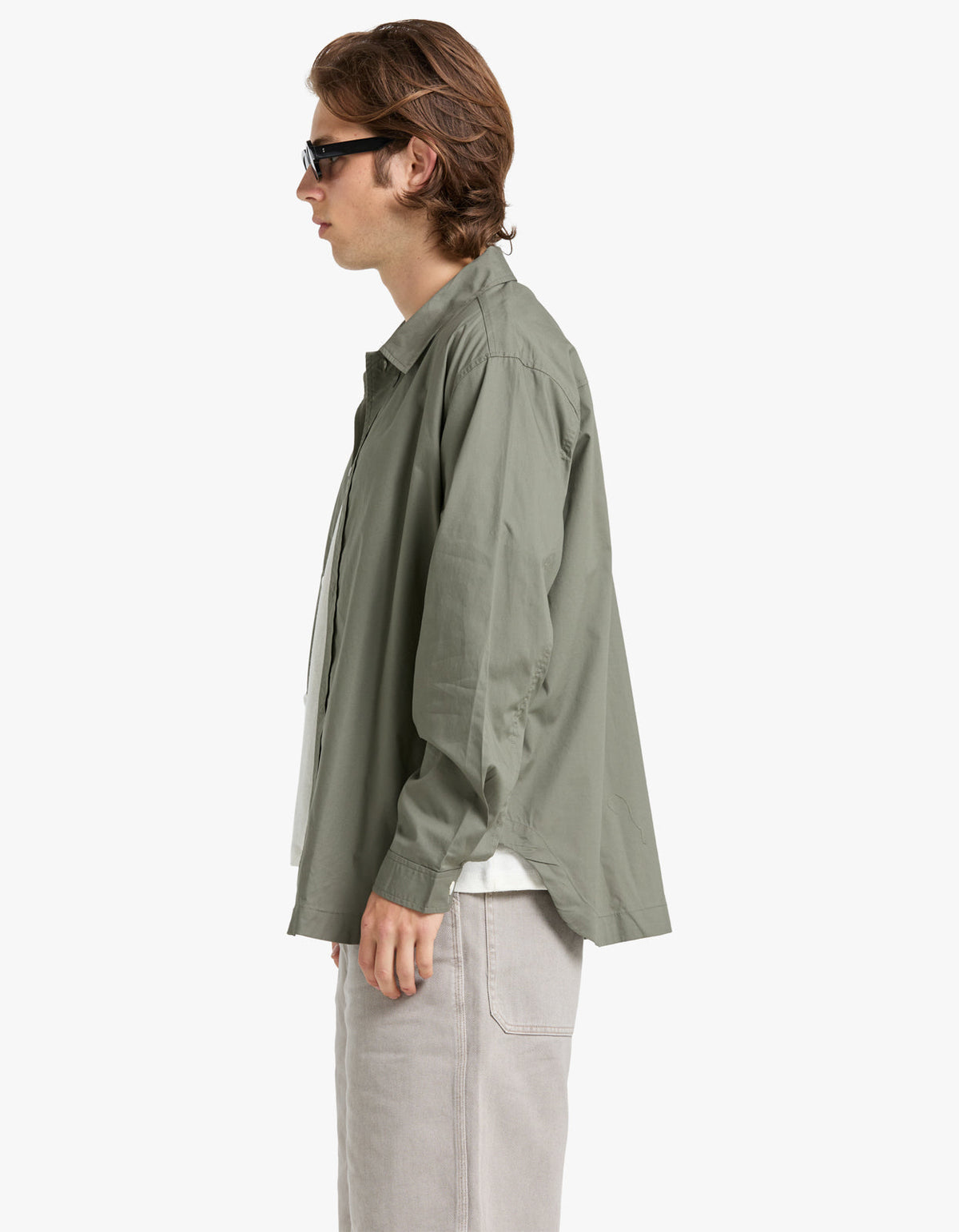 Mens Relaxed Fit L/S Poplin Shirt - Olive