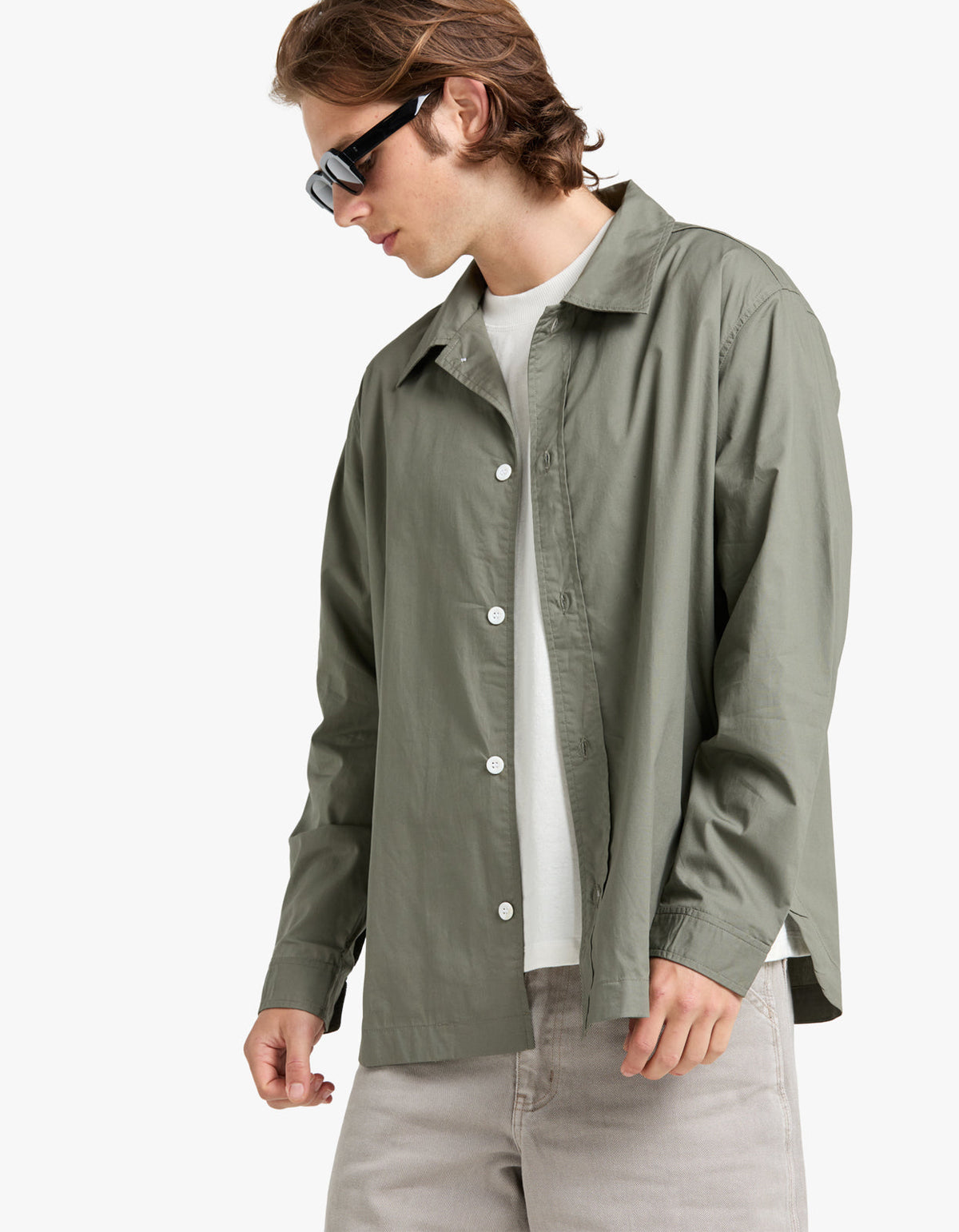 Mens Relaxed Fit L/S Poplin Shirt - Olive