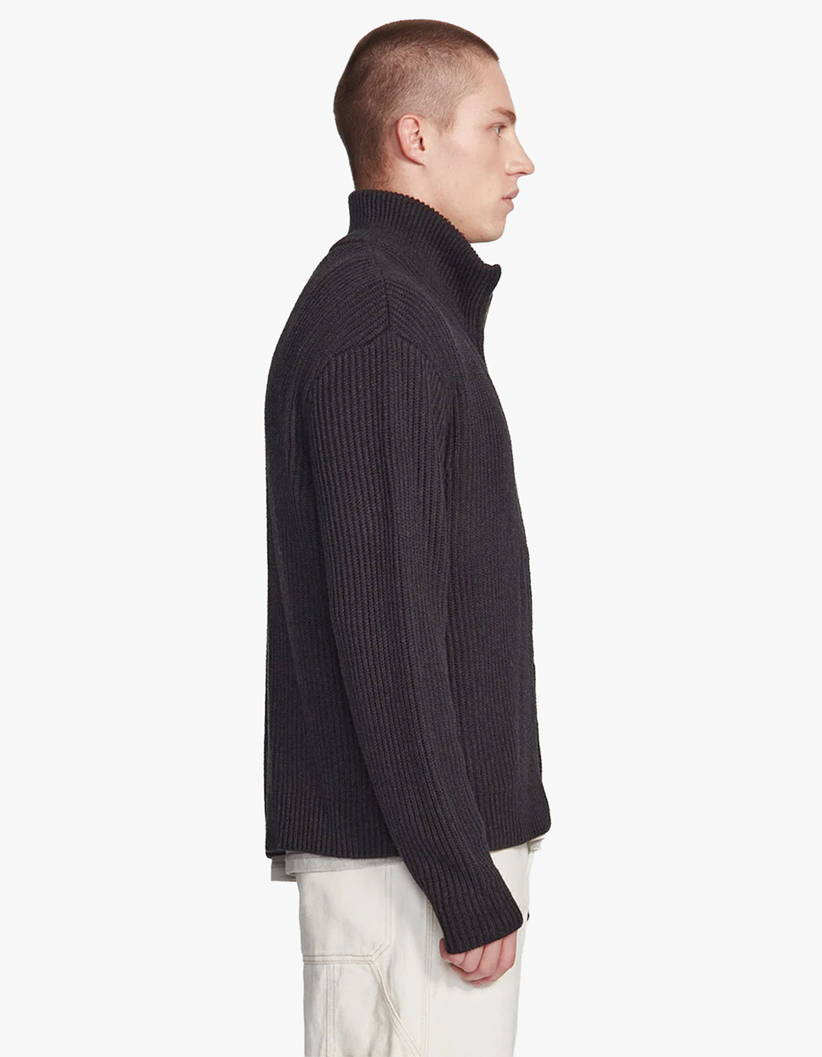 Mens Chunky Knit Zip Through - Charcoal