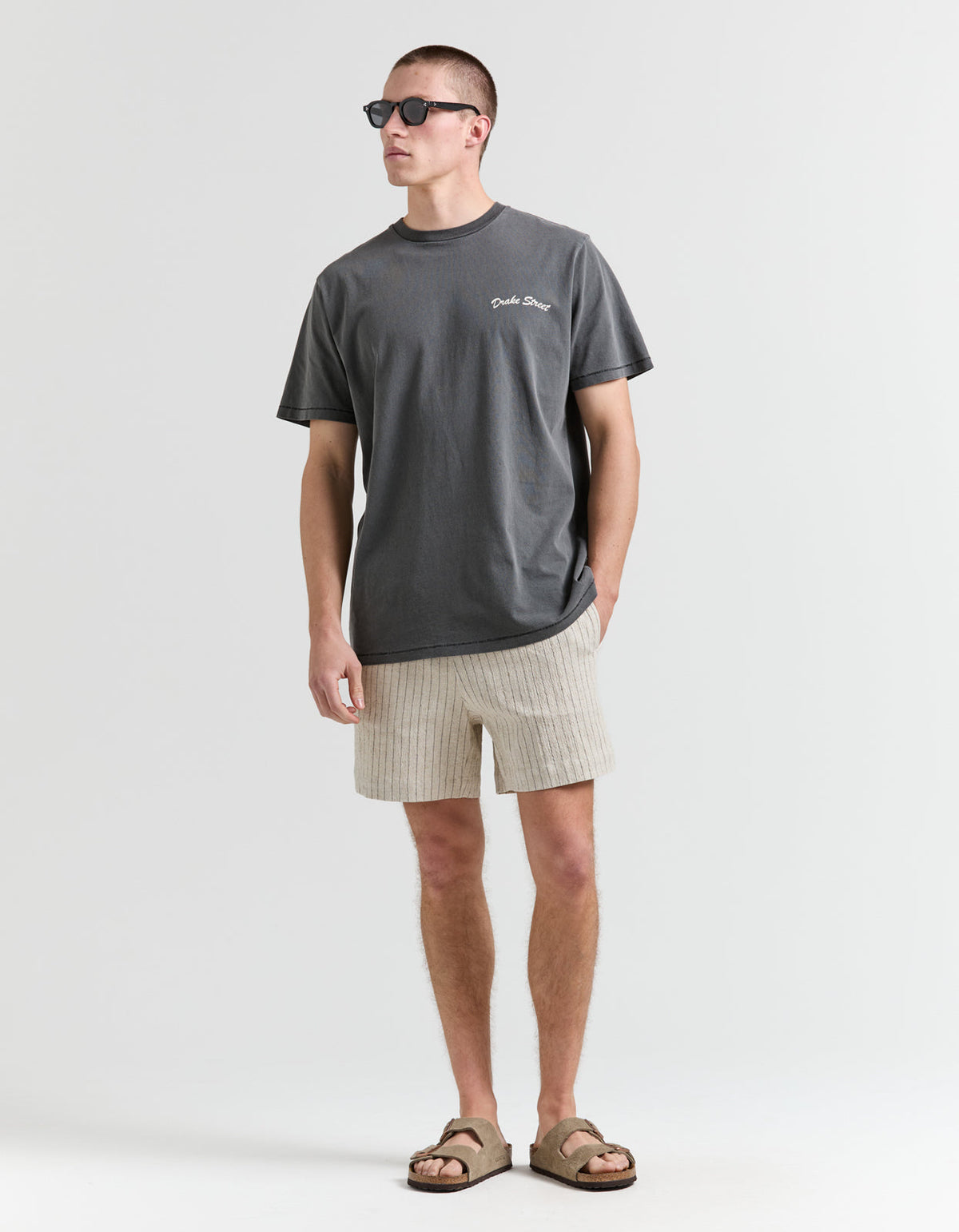 Tiki Linen Blend Stripe Walkshort - Beige Stripe