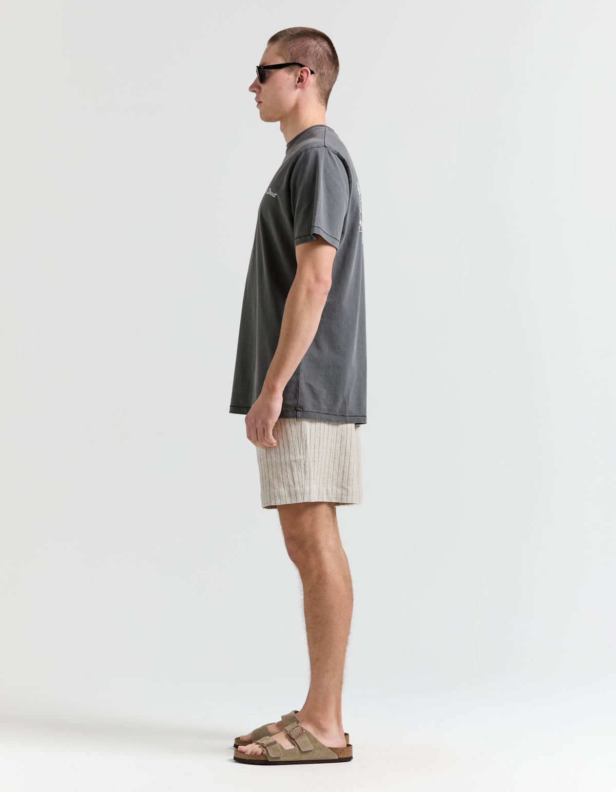 Tiki Linen Blend Stripe Walkshort - Beige Stripe
