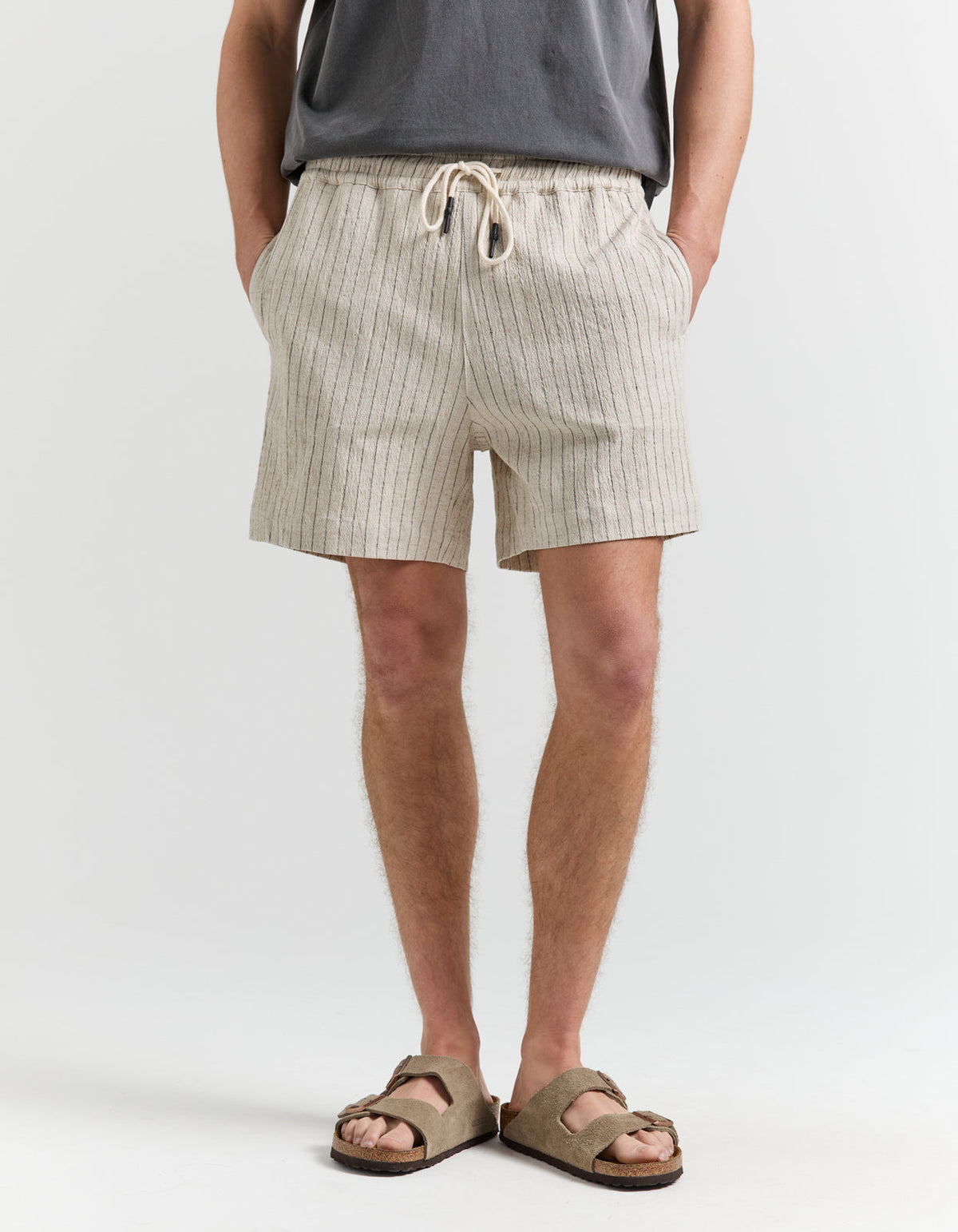 Tiki Linen Blend Stripe Walkshort - Beige Stripe