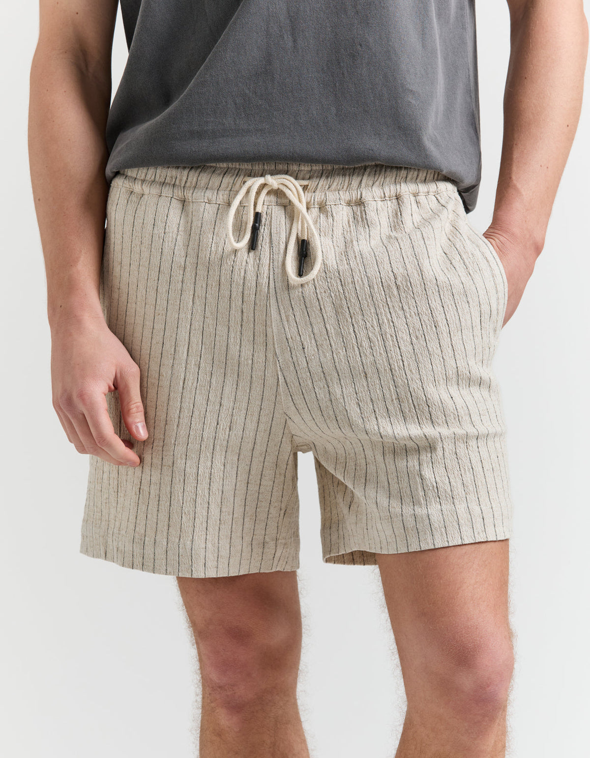 Tiki Linen Blend Stripe Walkshort - Beige Stripe
