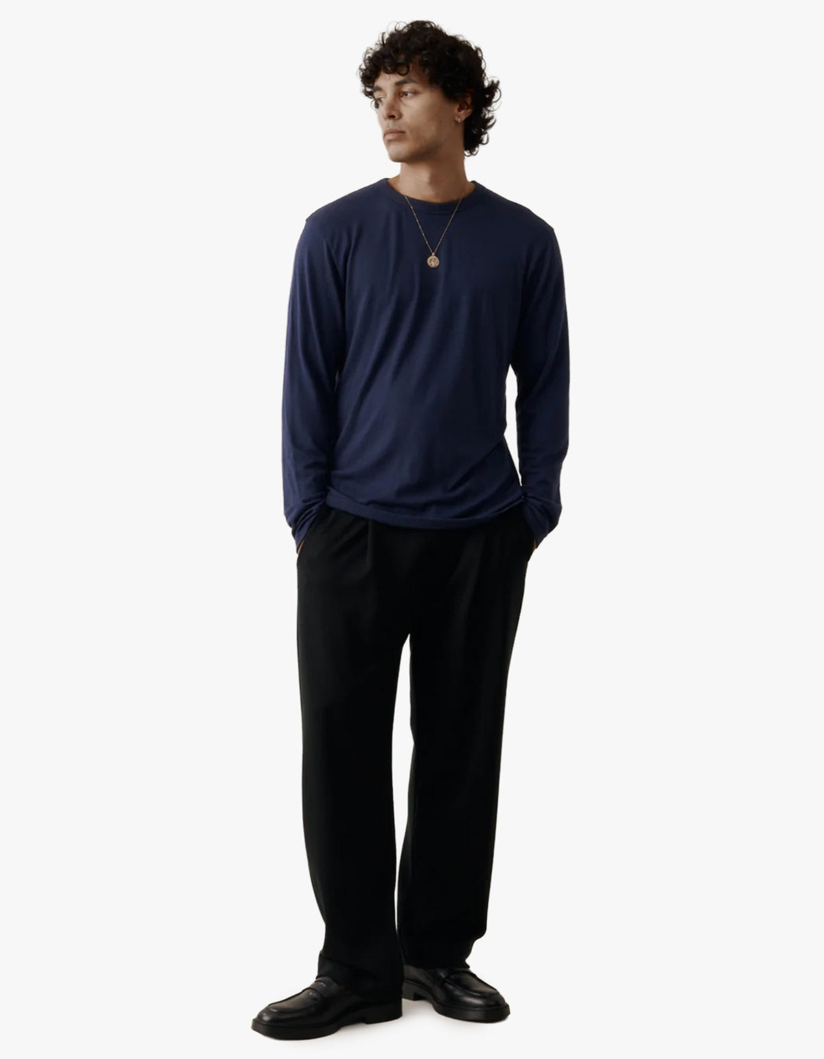 Mens Foundation Long Sleeve Merino Tee - Navy