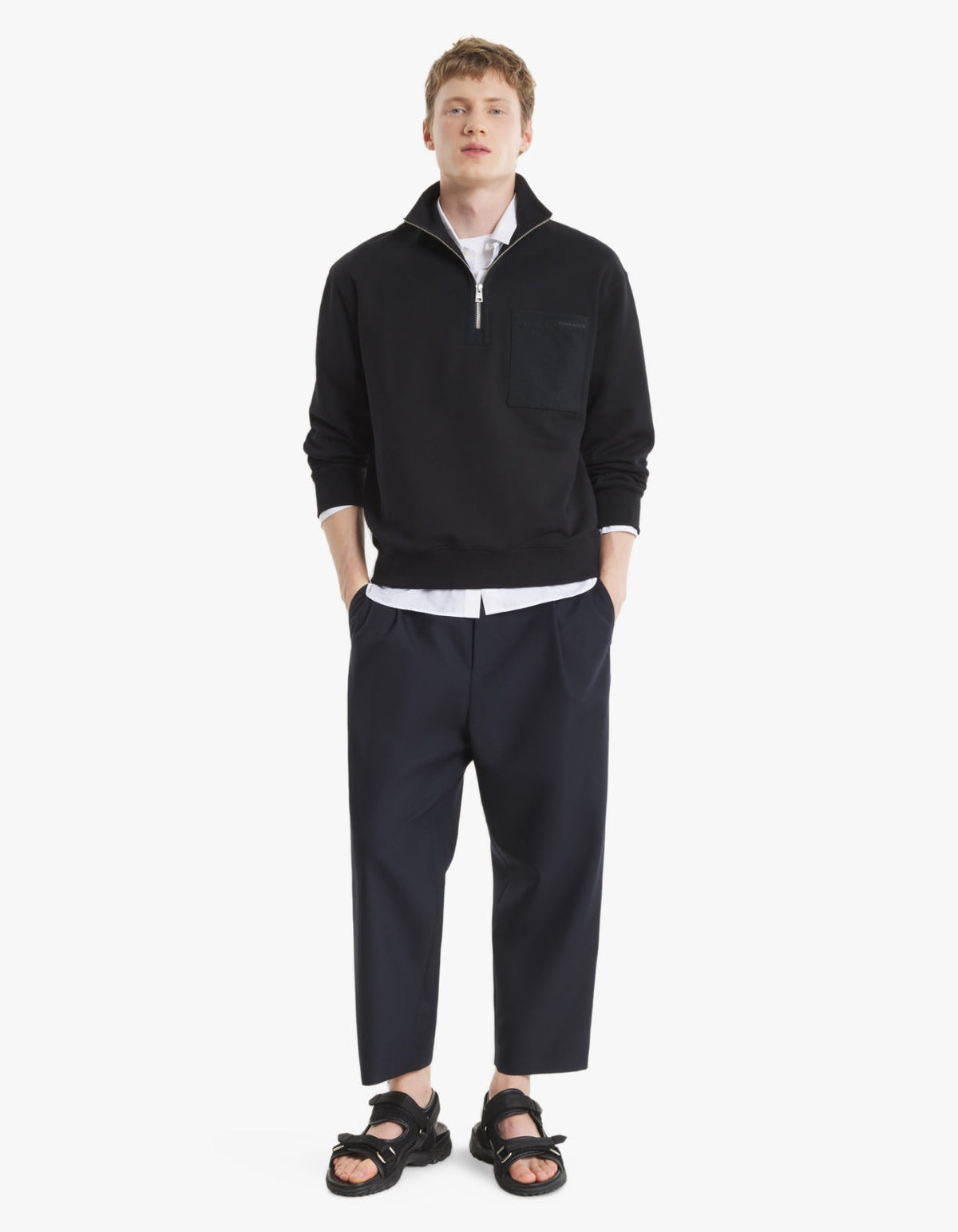 Half Zip Nylon Pocket Sweatshirt - Black