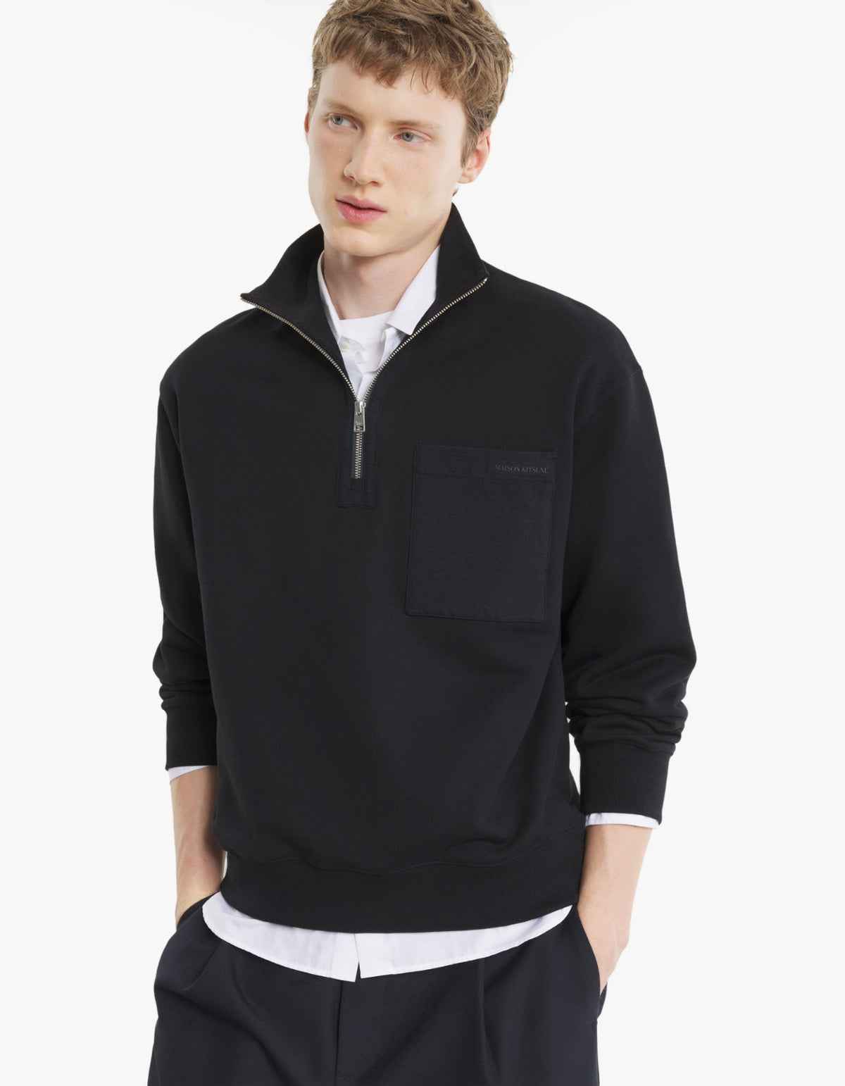 Half Zip Nylon Pocket Sweatshirt - Black