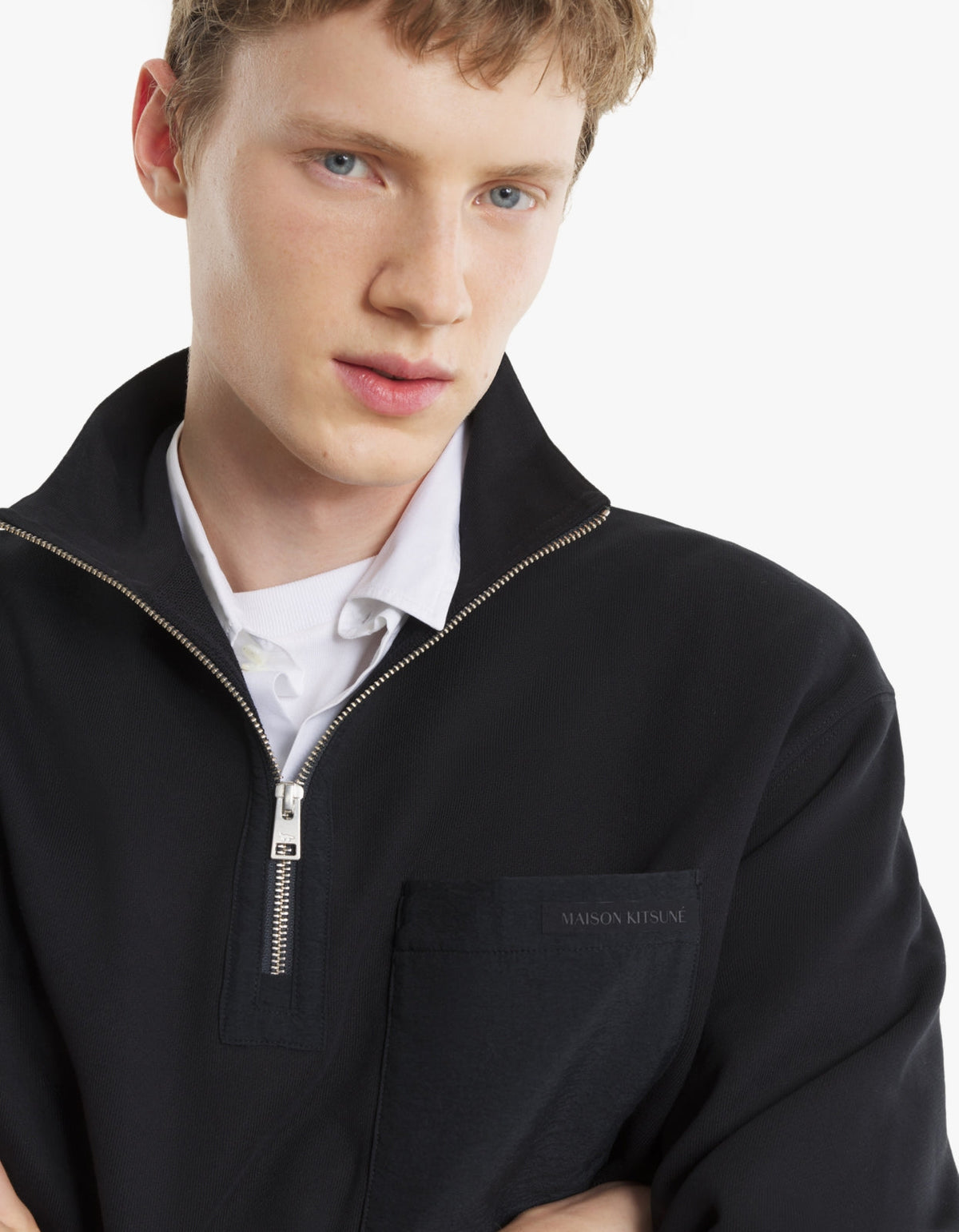 Half Zip Nylon Pocket Sweatshirt - Black