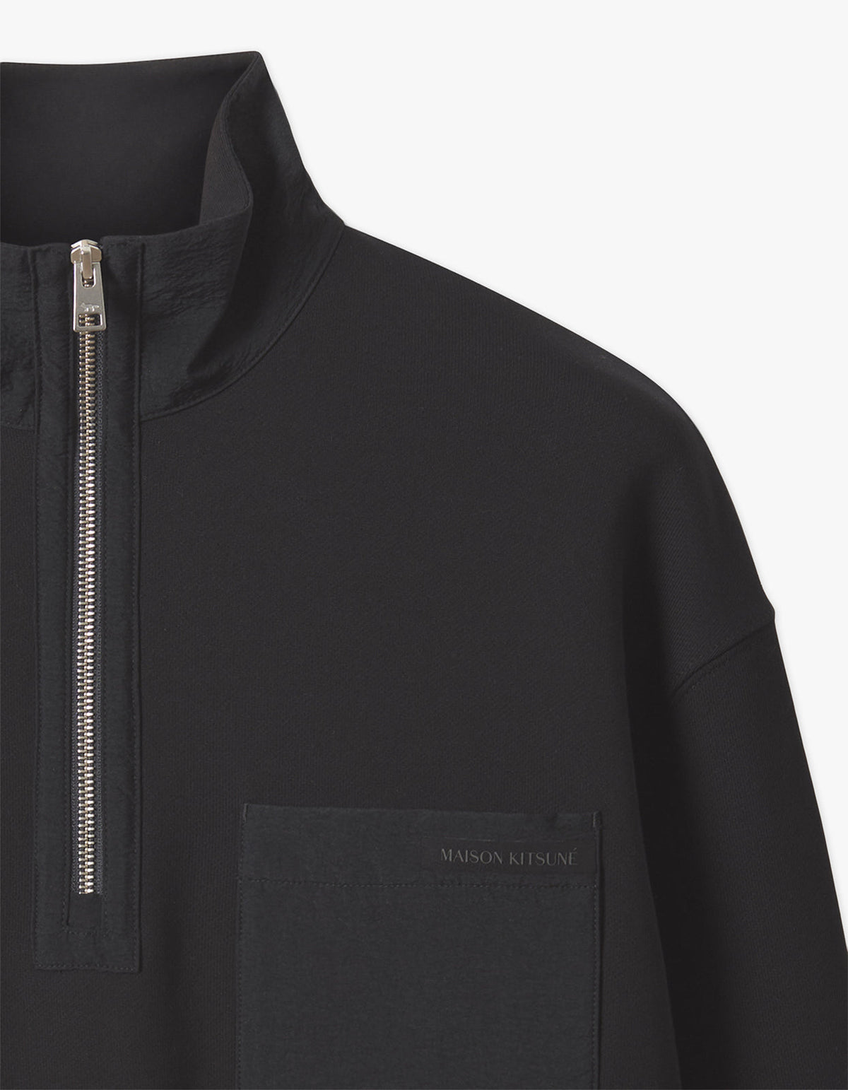 Half Zip Nylon Pocket Sweatshirt - Black
