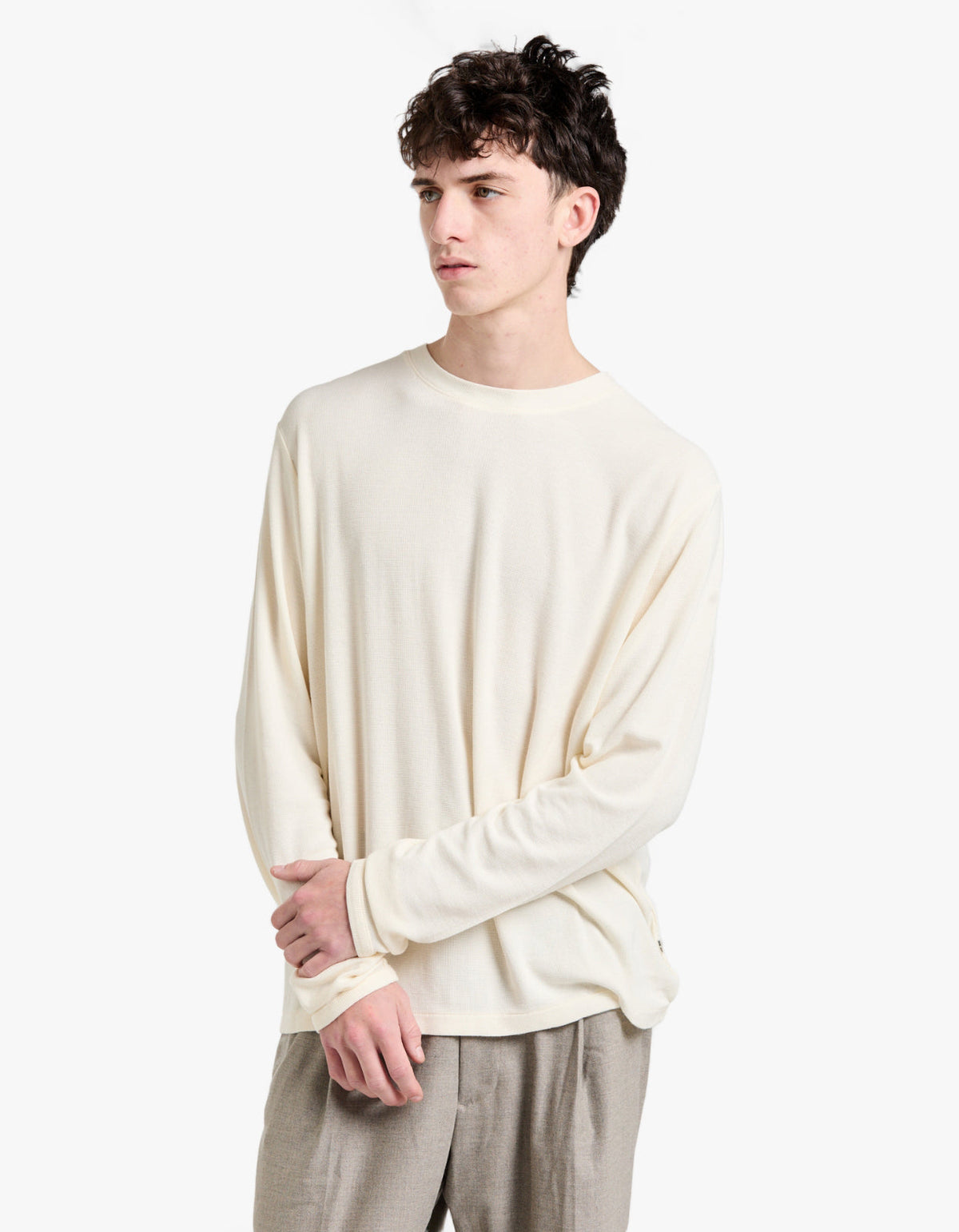 Clive L/S Waffle 3323 - Egg White 003