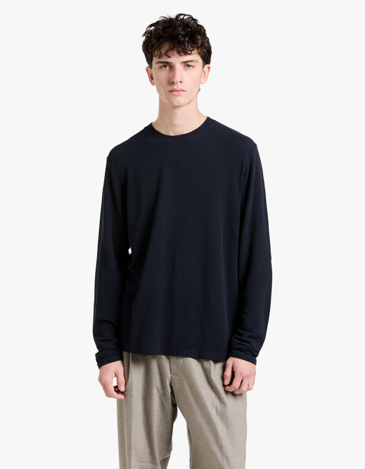 Clive L/S Waffle 3323 - Navy Blue