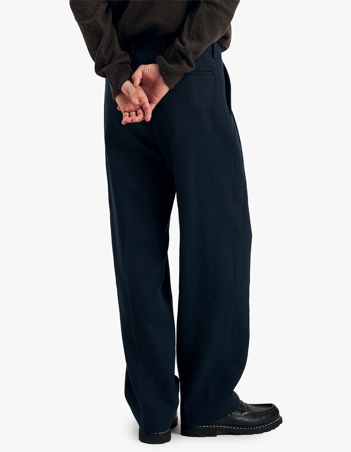 Benn Relaxed Cavalry Cotton Wool Pleated Trouser - Dark Navy