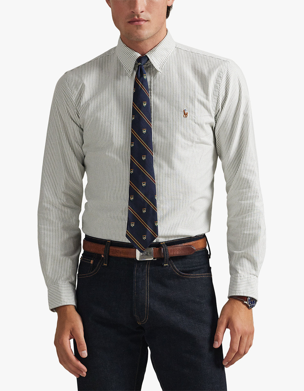 Custom Fit Striped Oxford Shirt - 6636J Shamrock/White