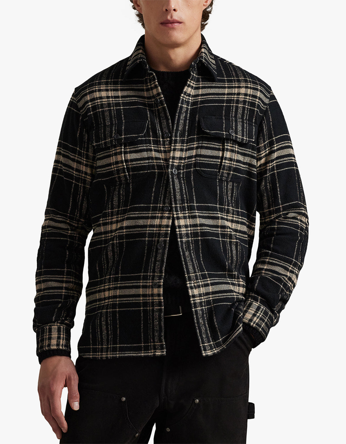 Classic Fit Plaid Flannel Workshirt - 7000 Black Cream