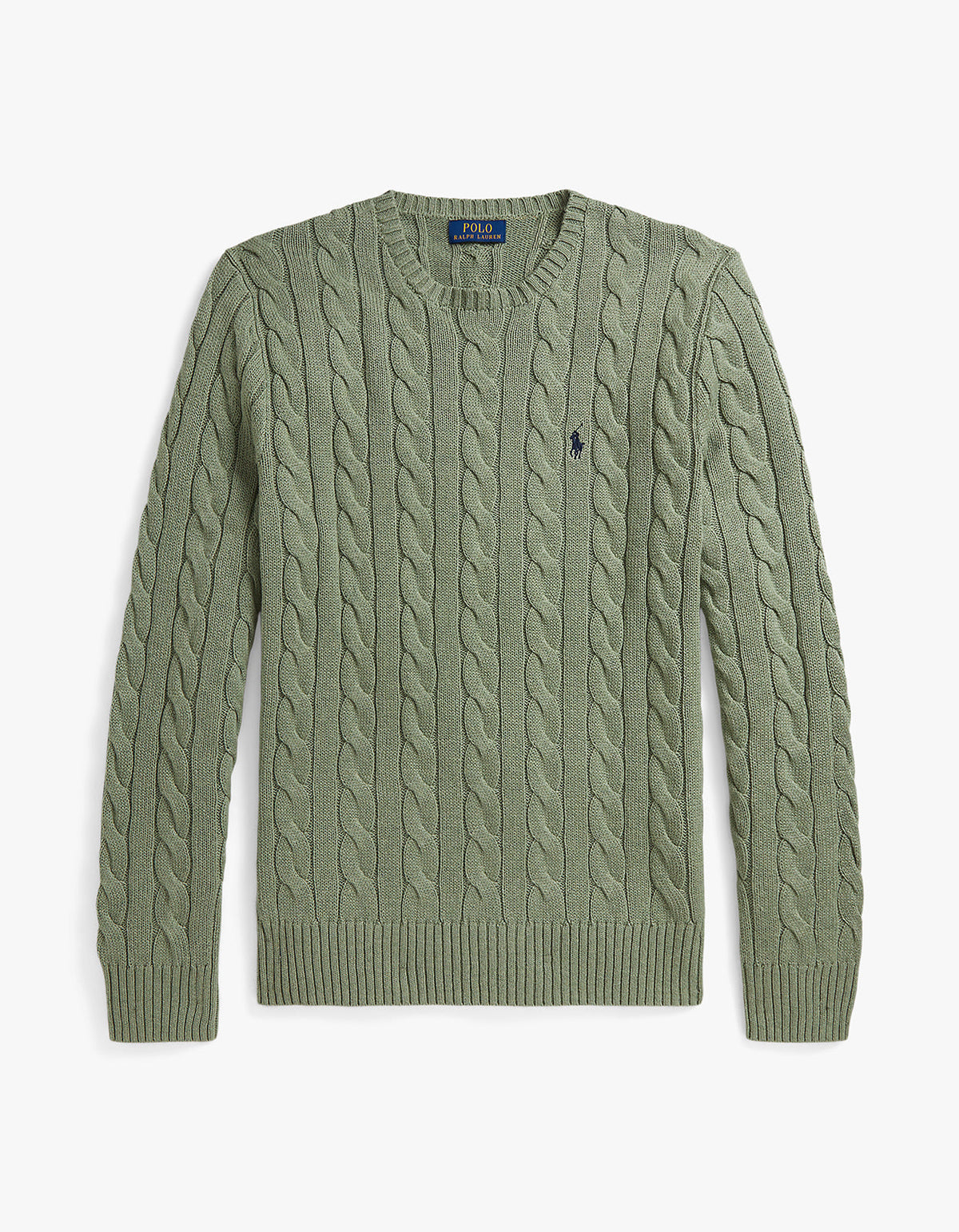 Cable Knit Cotton Sweater - Fern Green Heather
