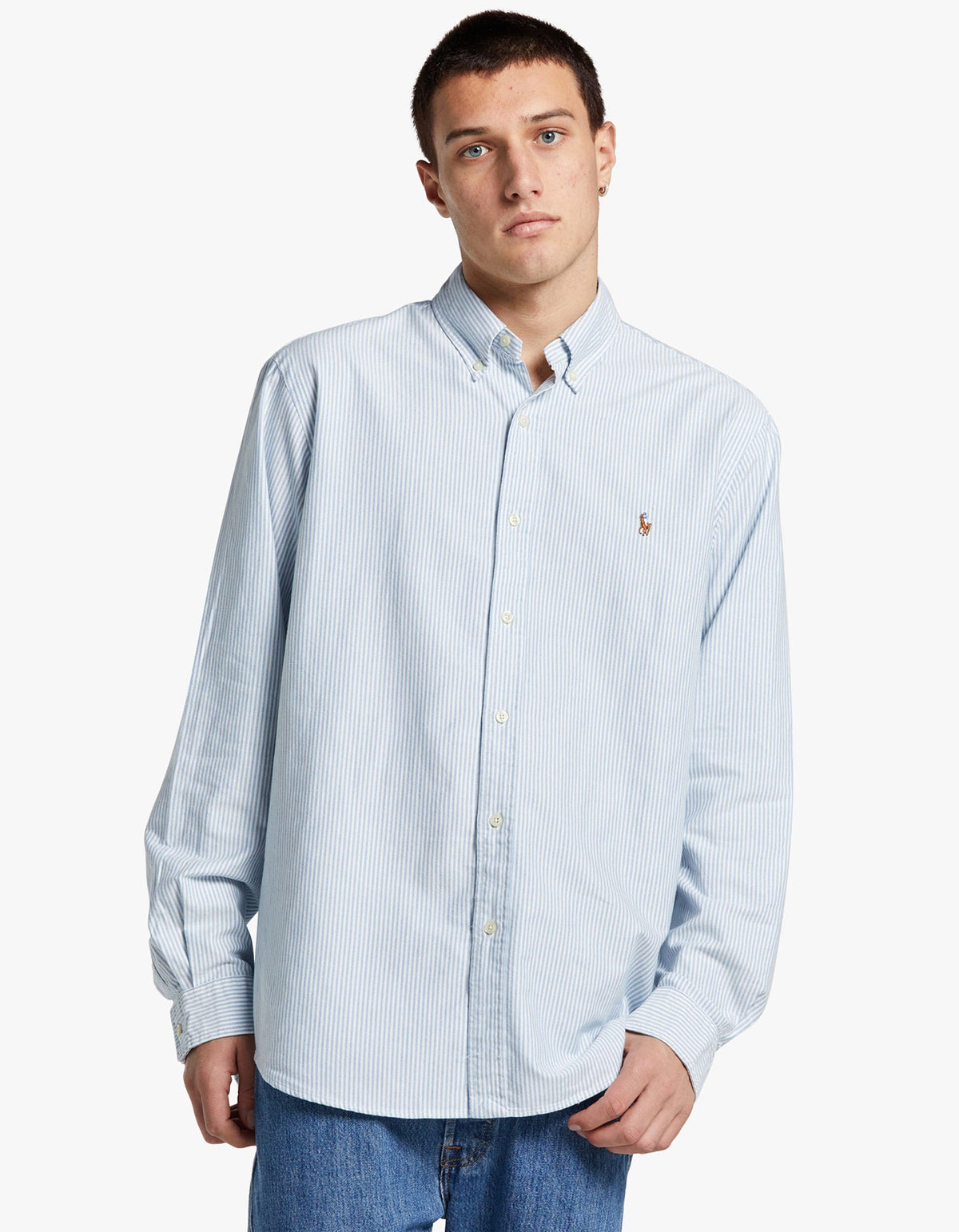 Custom Fit Oxford Shirt - Blue/White Stripe