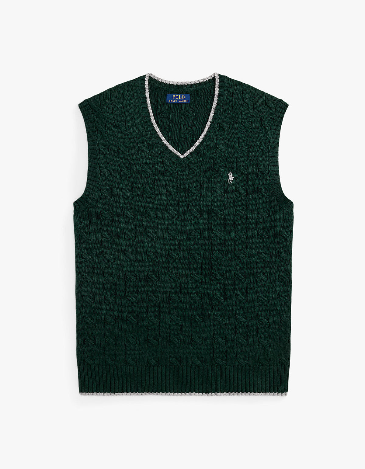 Cable Knit Cotton Sweater Vest - College Green Combo
