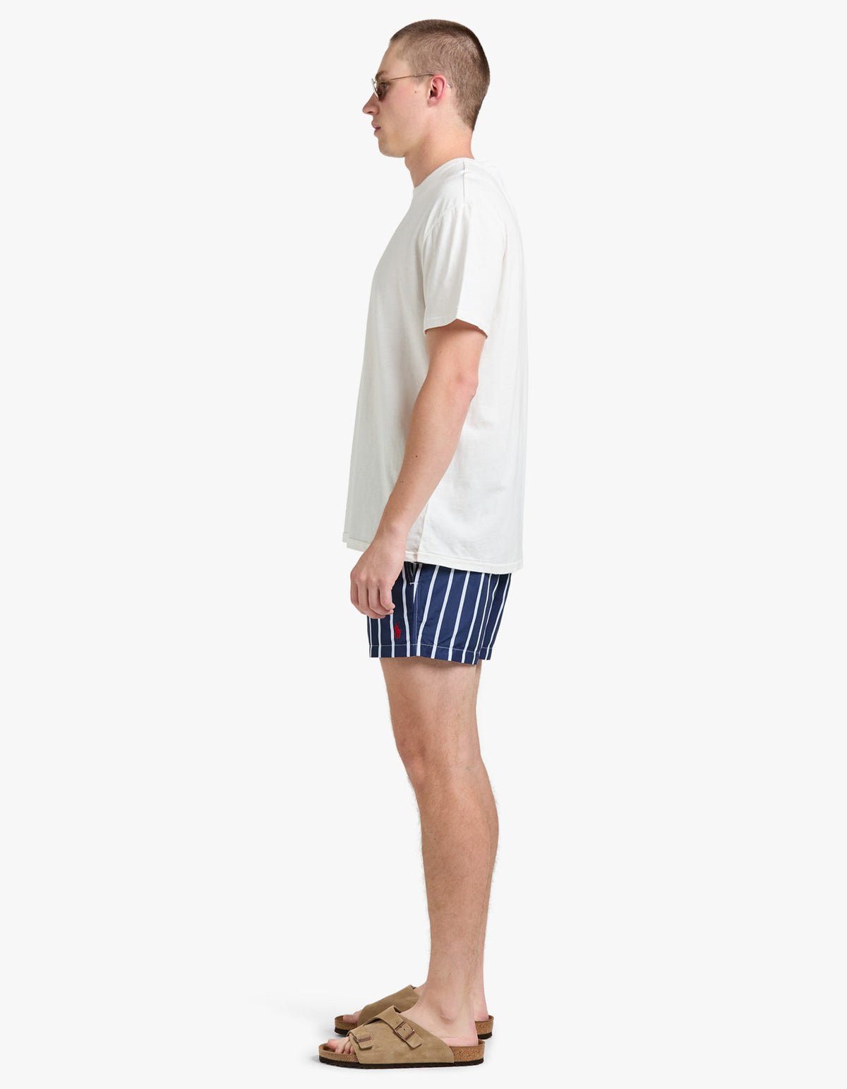4.5 Inch Traveler Slim Fit Swim Trunk - Navy Vertical Wide Stripe