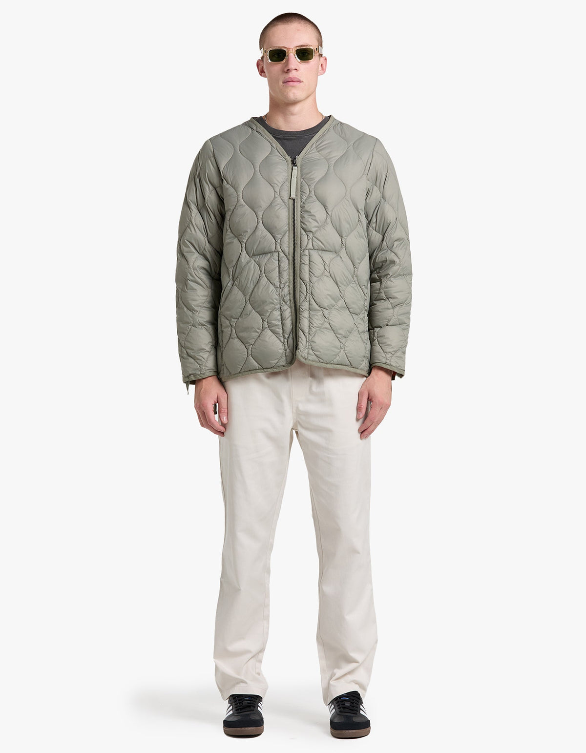 Soft Shell Military V Neck W Zip Down Jacket - Dark Sage Green
