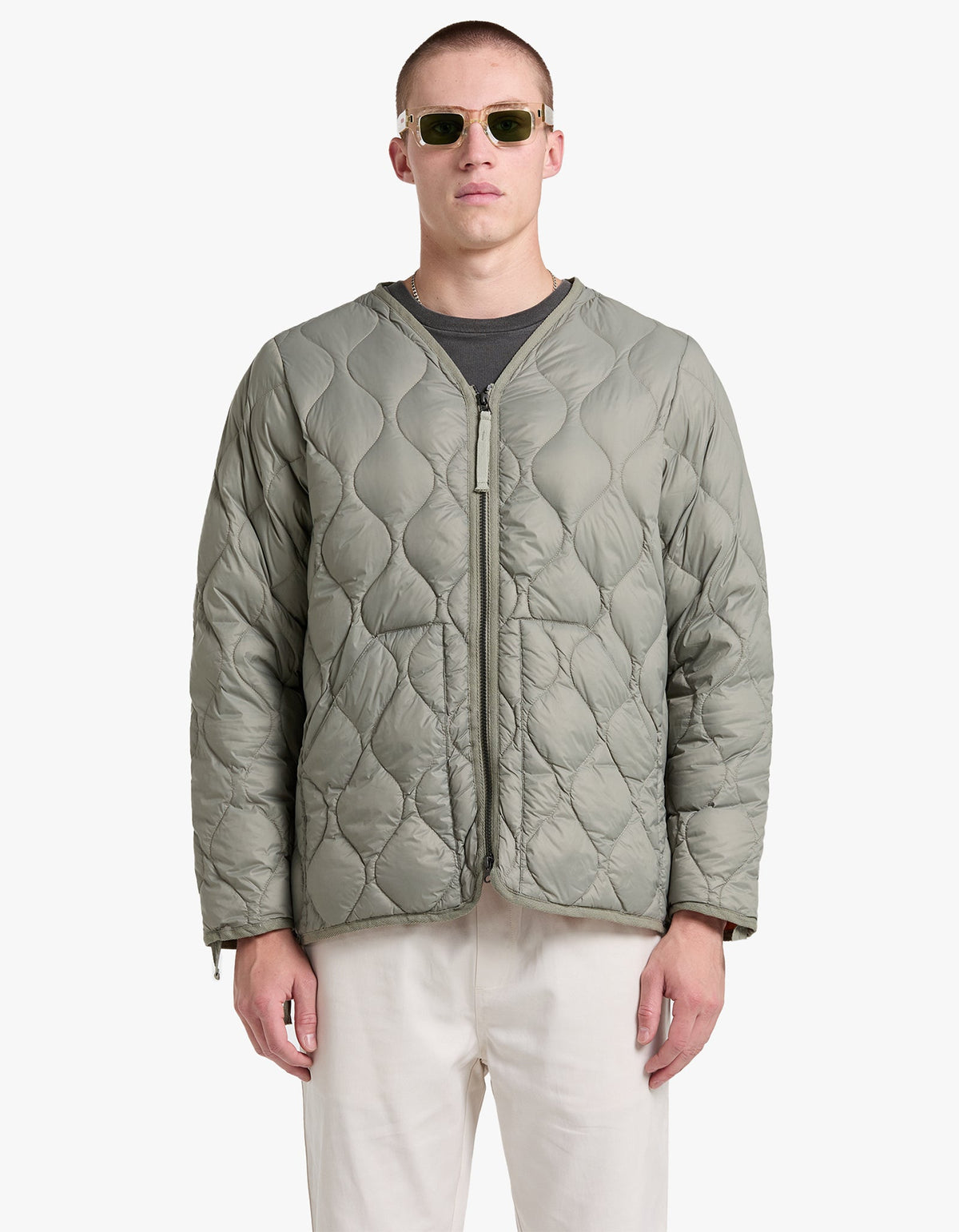 Soft Shell Military V Neck W Zip Down Jacket - Dark Sage Green