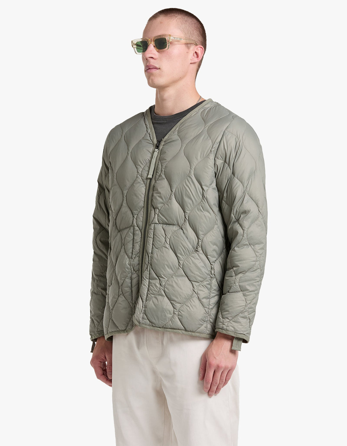 Soft Shell Military V Neck W Zip Down Jacket - Dark Sage Green
