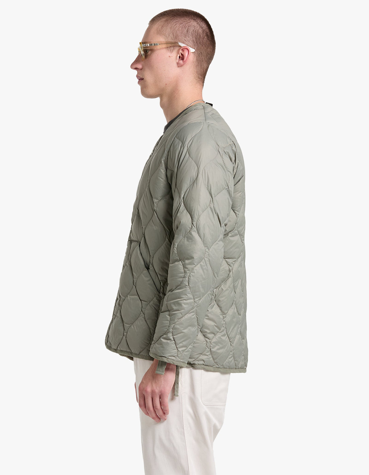 Soft Shell Military V Neck W Zip Down Jacket - Dark Sage Green