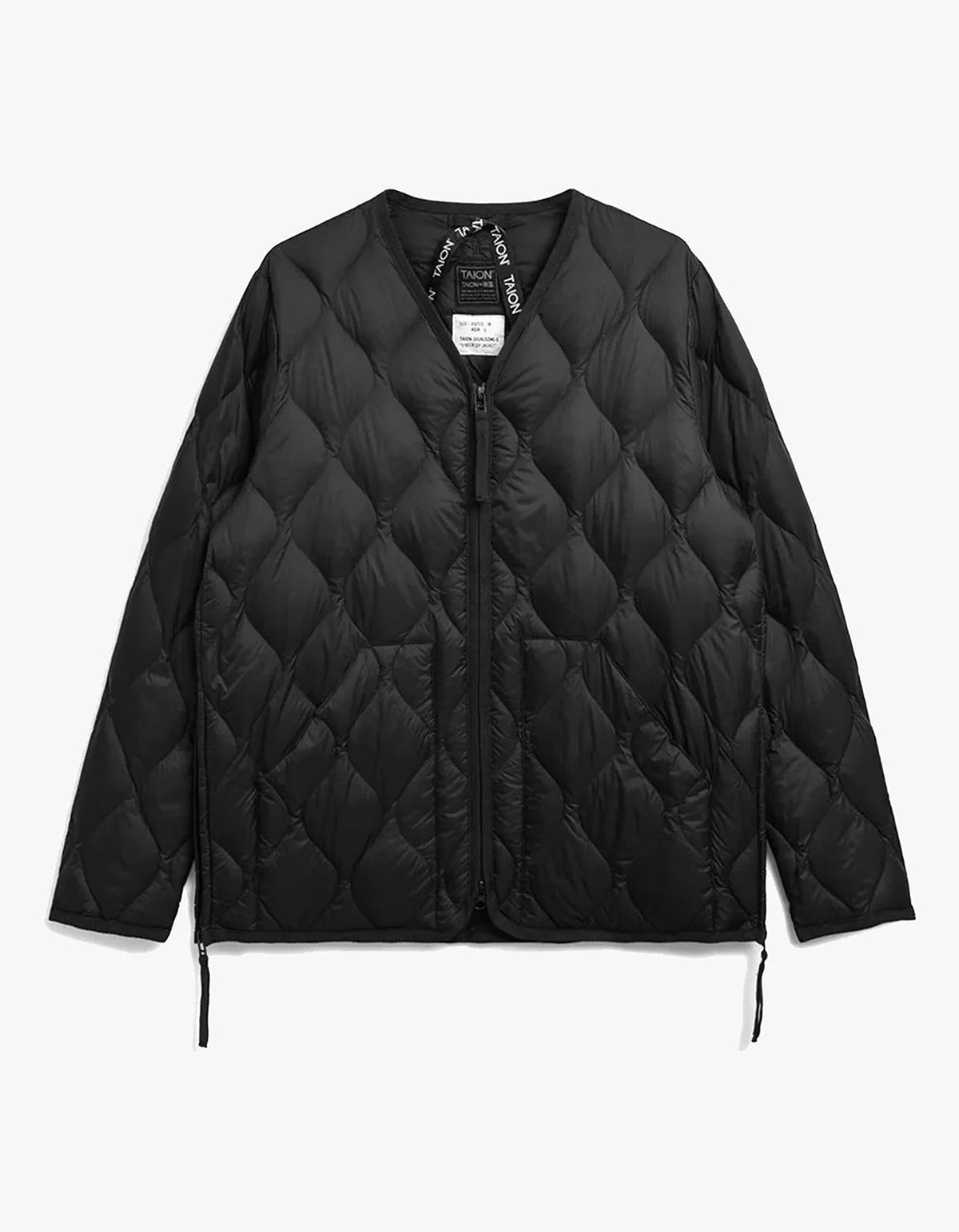Soft Shell Military V Neck W Zip Down Jacket - Black