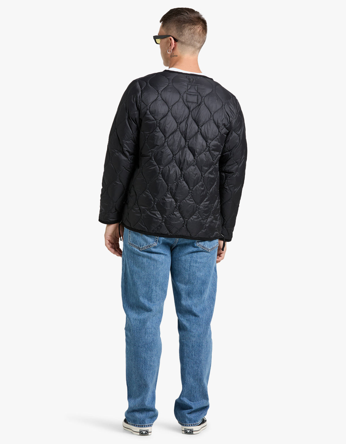 Soft Shell Military V Neck W Zip Down Jacket - Black
