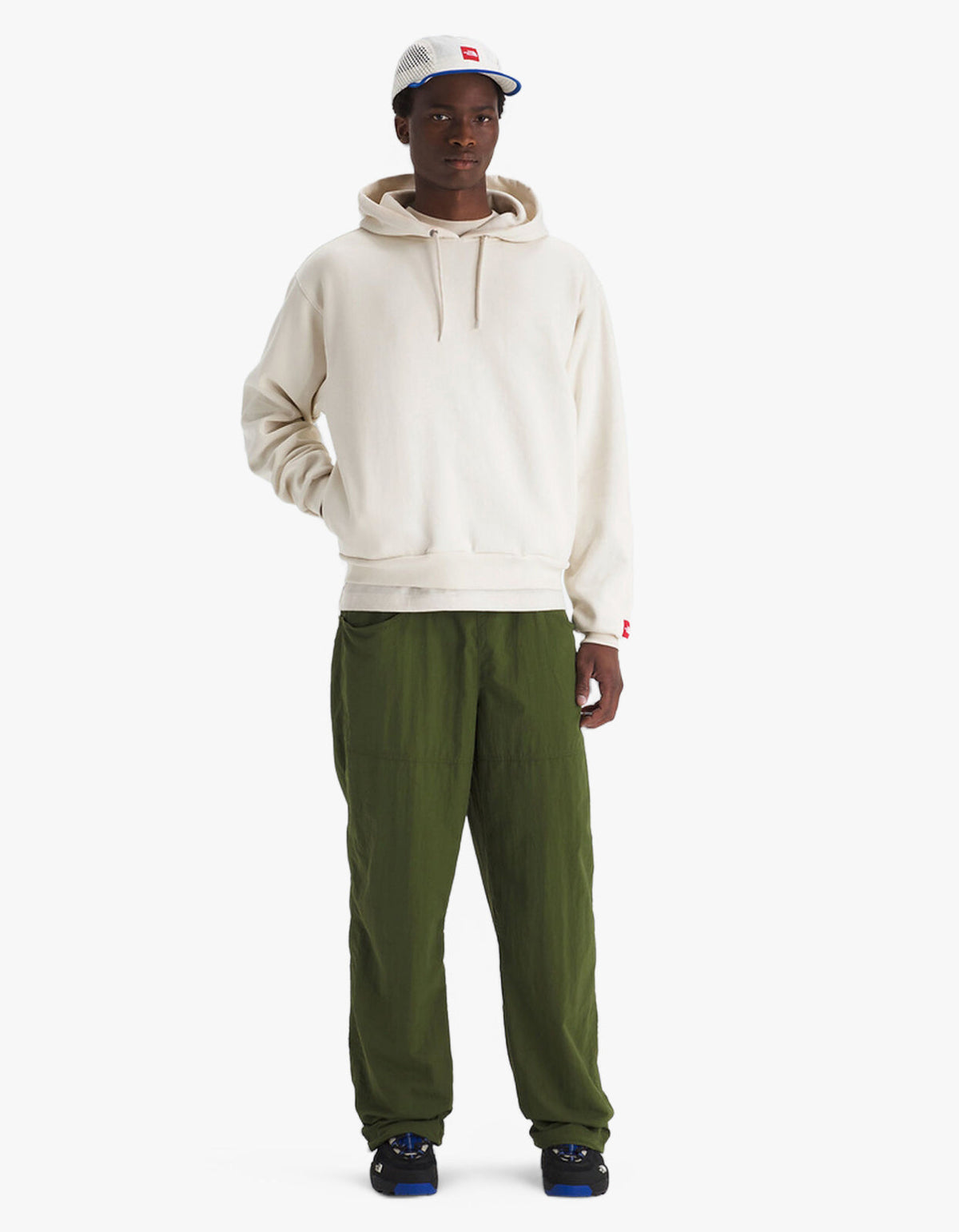 Mens Red Box Hoodie - White Dune