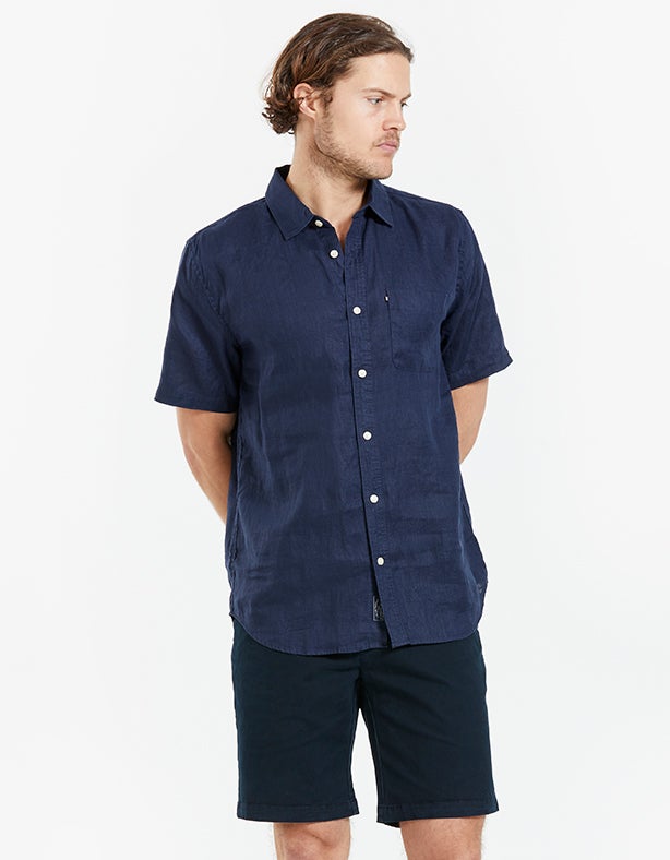 Hampton Linen S/S Shirt - Navy