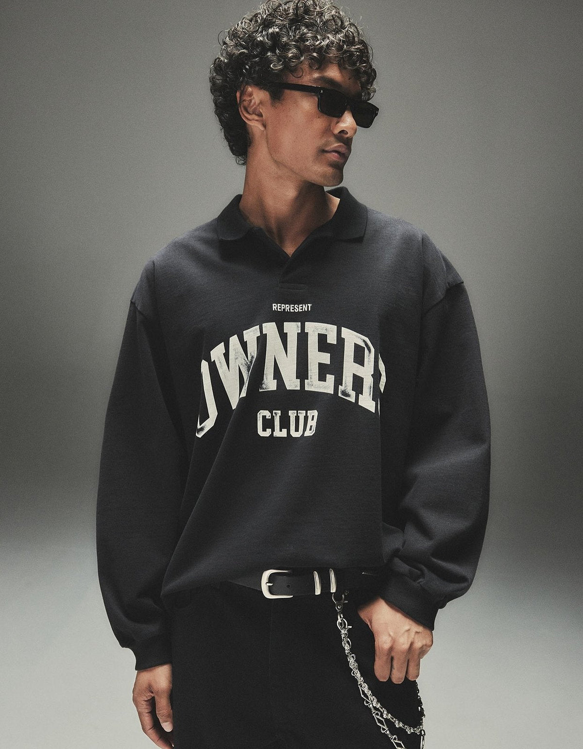 Represent Owners Club Heritage Rugby Top - Jet Black